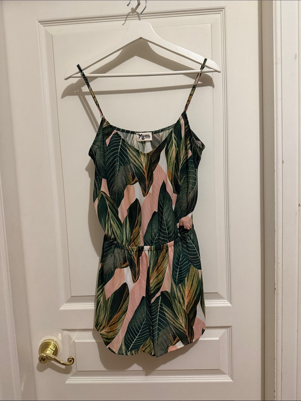 LIKE NEW Show Me Your MuMu Green & Pink Tropical Leaf Cami Romper